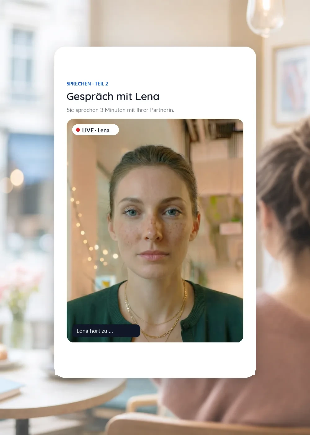 Lena, the live speaking avatar, in a Lingviko speaking session